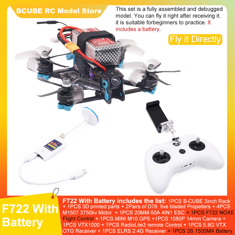B-CUBE 3inch FPV Drone Frame Kit Carbon Fiber Racing Drone Quadcopter INAV Beatflight F722 F745 Ardupilot Flight Control
