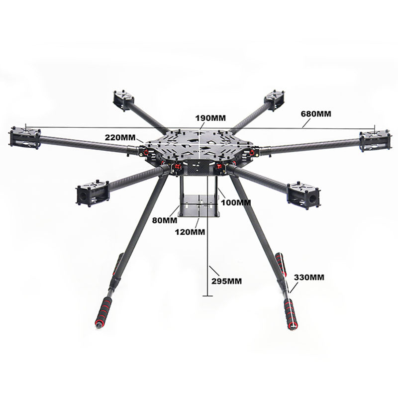 ZD680 Full Carbon Fiber Hexa-Rotor Foldable Arm Hexacopter Frame Kit for PIXHAWK 2.4.8 Radio with Unflodable Landing Gear
