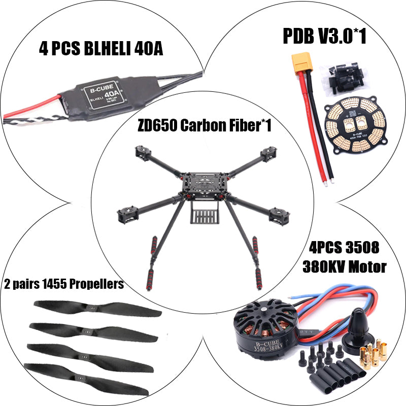 B-CUBE ZD650 650mm Carbon fiber Quadcopter Frame FPV Quad with Carbon Fiber Landing Skid Motor ESC 40A