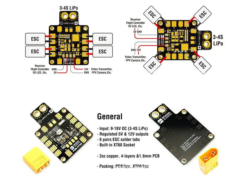 PDB XT60 W/ BEC 5V & 12V 2oz Copper For RC Helicopter FPV Quadcopter Muliticopter Drone Power Distribution Board