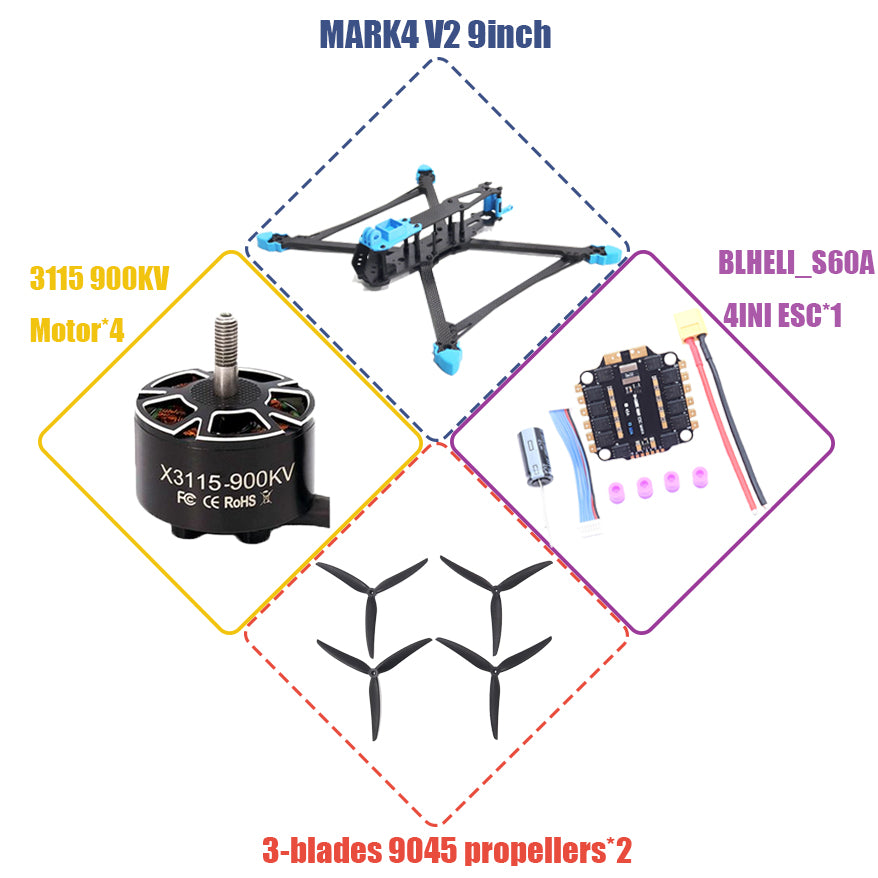 MARK4 V2 5 7 8 9 10-inch Flight Control 45/60A 4INI ESC rack drone FPV carbon fiber PV Racing Drone Quadcopter Freestyle