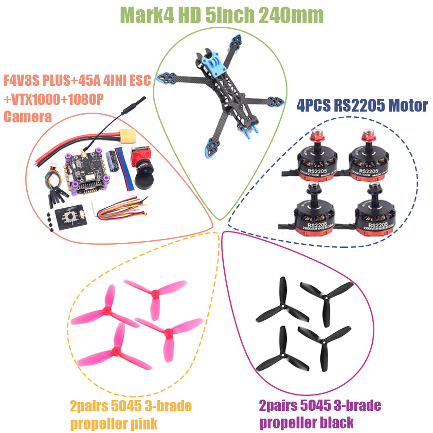 F4V3S PLUS MARK4-HD Mark 4 HD 5inch 240mm F4 V3 V3S FC Flight Controller RC Drone FPV Racing Quadcopter Betaflight INAV