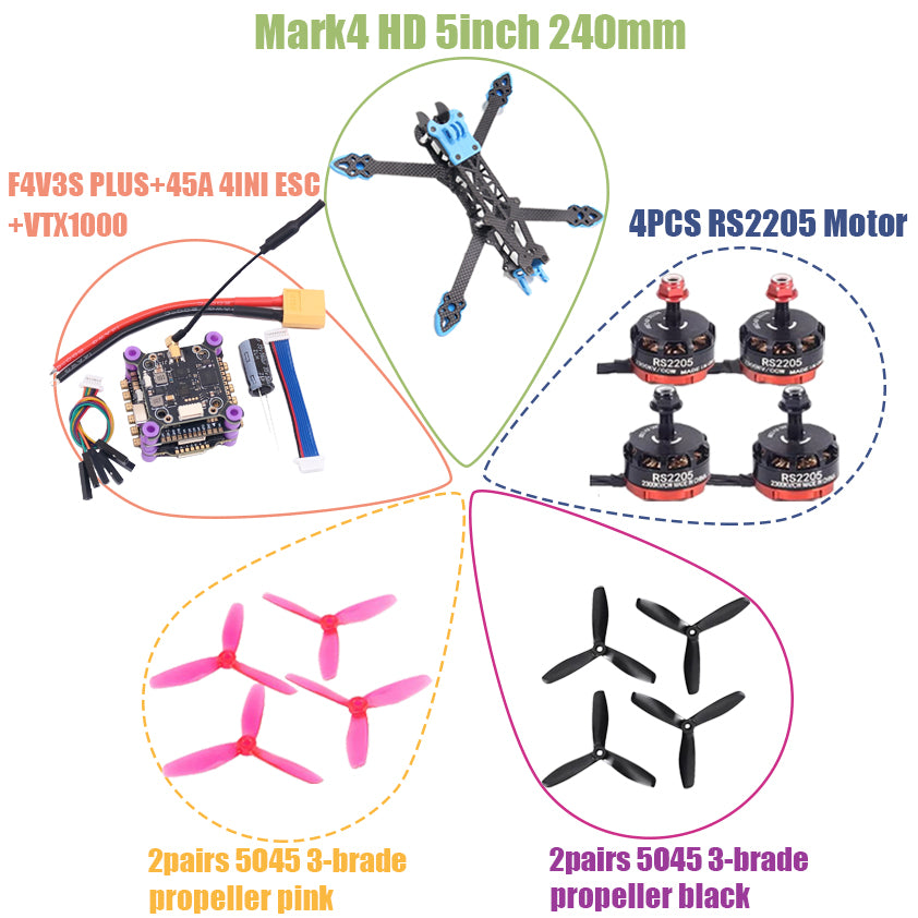 F4V3S PLUS MARK4-HD Mark 4 HD 5inch 240mm F4 V3 V3S FC Flight Controller RC Drone FPV Racing Quadcopter Betaflight INAV