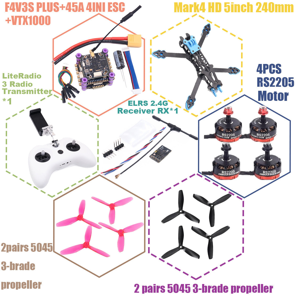 B-CUBE F4V3S PLUS MARK4-HD Mark 4 HD 5inch 240mm F4 V3 V3S FC Flight Controller RC Drone FPV Racing Quadcopter Betaflight INAV