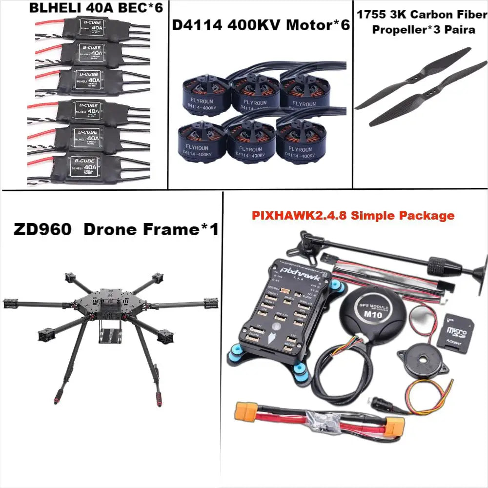 ZD960 PIXHAWK2.4.8 M10 Full Carbon Fiber Hexa-Rotor Frame BLHELI 40A ESC Flight Comtrol Rado Telemetry Set