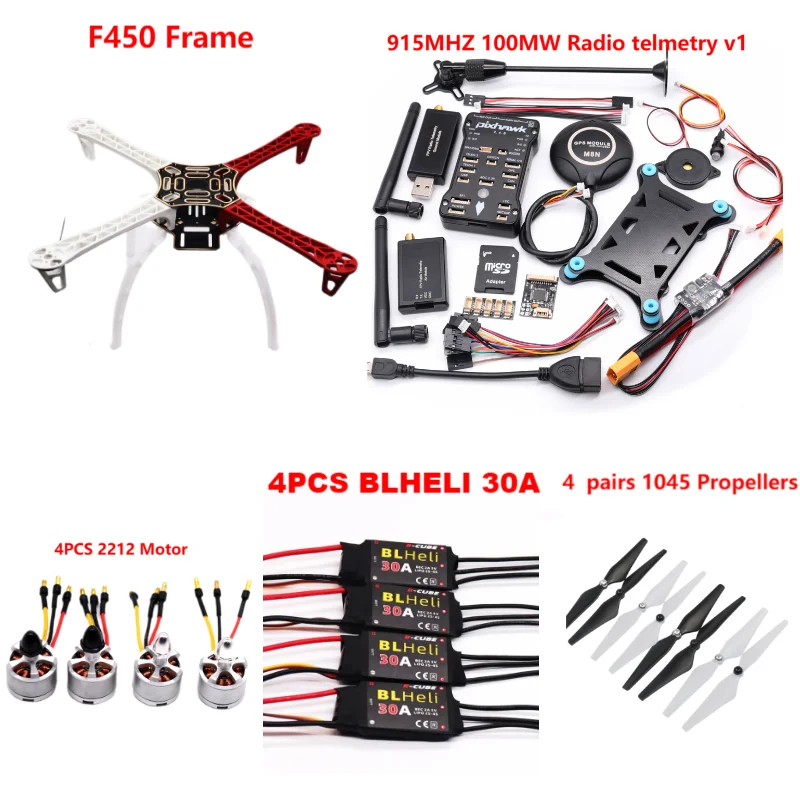 B-CUBE PIXHAWK2.4.8 Flight Control F450 Drone Kit Ardupilot 100MW Radio Telemetry Quadcopter BLHELI 30A 2212 Motor ESC Landing Gear