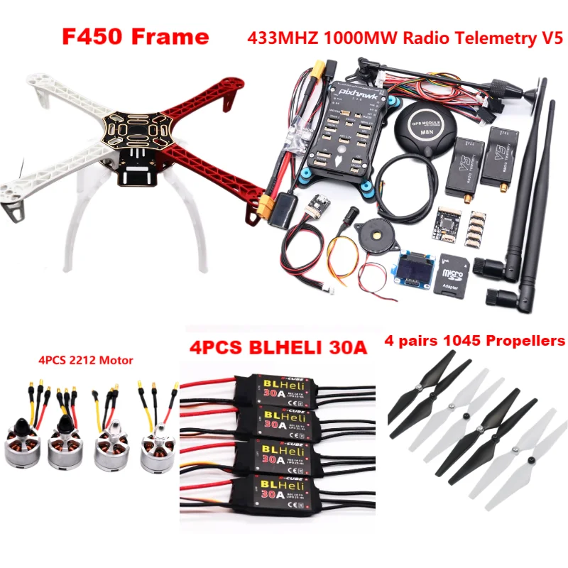 B-CUBE PIXHAWK2.4.8 Flight Control F450 Drone Kit Ardupilot 100MW Radio Telemetry Quadcopter BLHELI 30A 2212 Motor ESC Landing Gear
