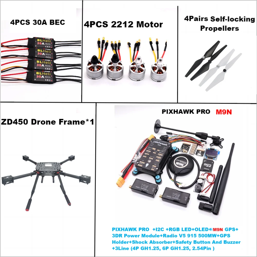 B-CUBE PIXHAWK PRO Flight Control M9N Carbon Fiber 450 Frame Kit Ardupilot 100MW Radio Telemetry Quadcopter BLHELI 30A2212 Motor ESC