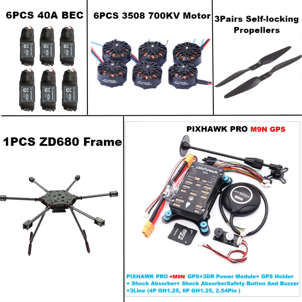ZD680 PRO M9N Full Carbon Fiber Hexa-Rotor Foldable Arm Hexacopter Frame Kit PIXHAWK with Unflodable Landing Gear