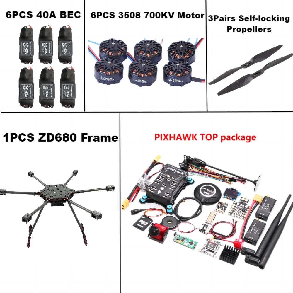ZD680 PIXHAWK 2.4.8 Full Carbon Fiber Hexa-Rotor Foldable Arm Hexacopter Frame Kit forCopter with Unflodable Landing Gear