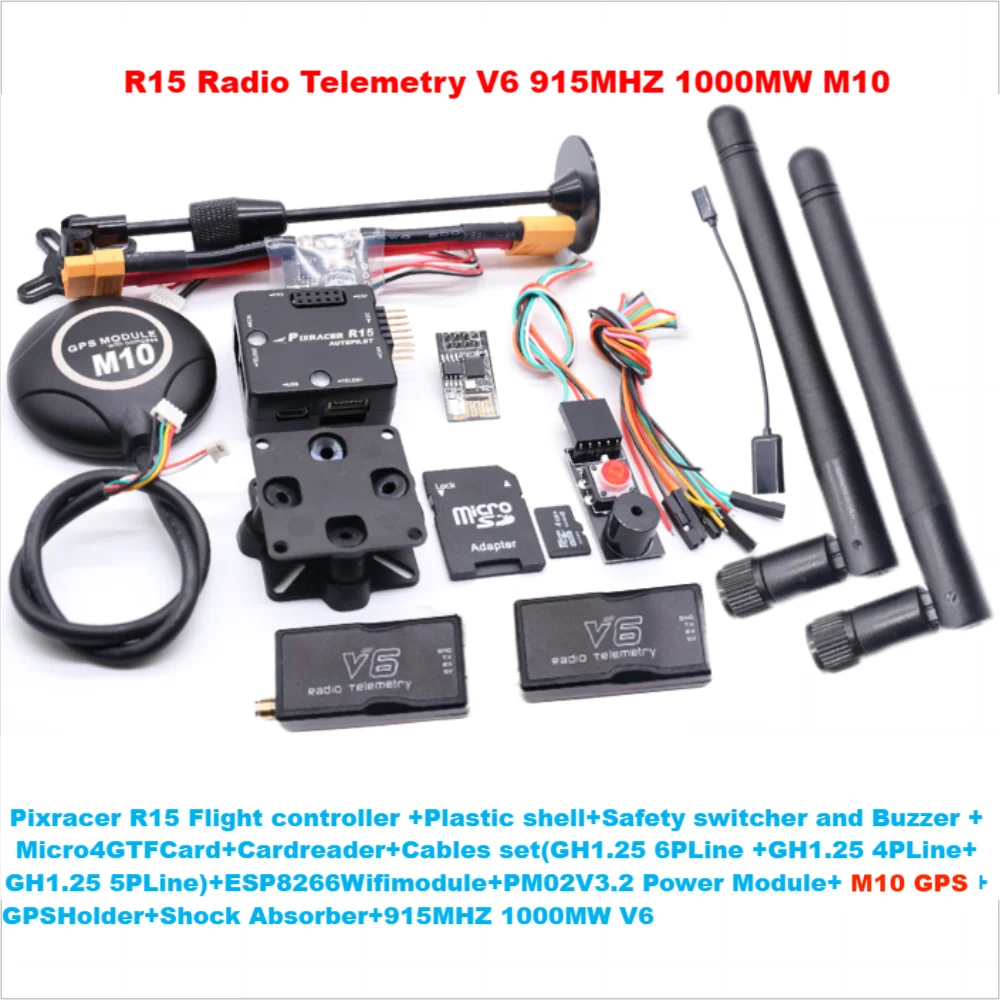 Pixracer R15 Autopilot Xracer PX4 Pixhawk Flight Controller M8N/M9N/M10 GPS Radio Telemetry V6 Set RC Quadcopter Ardupilot