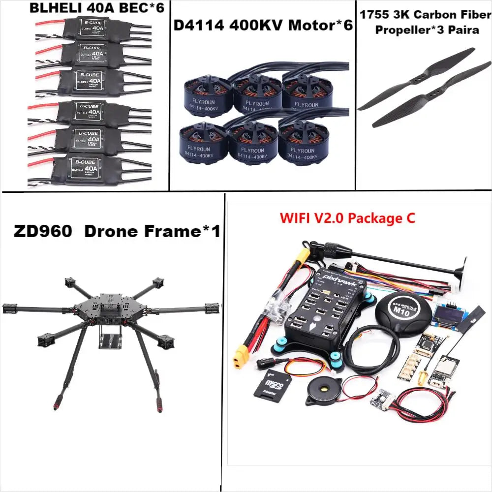ZD960 PIXHAWK2.4.8 M10 Full Carbon Fiber Hexa-Rotor Frame BLHELI 40A ESC Flight Comtrol Rado Telemetry Set