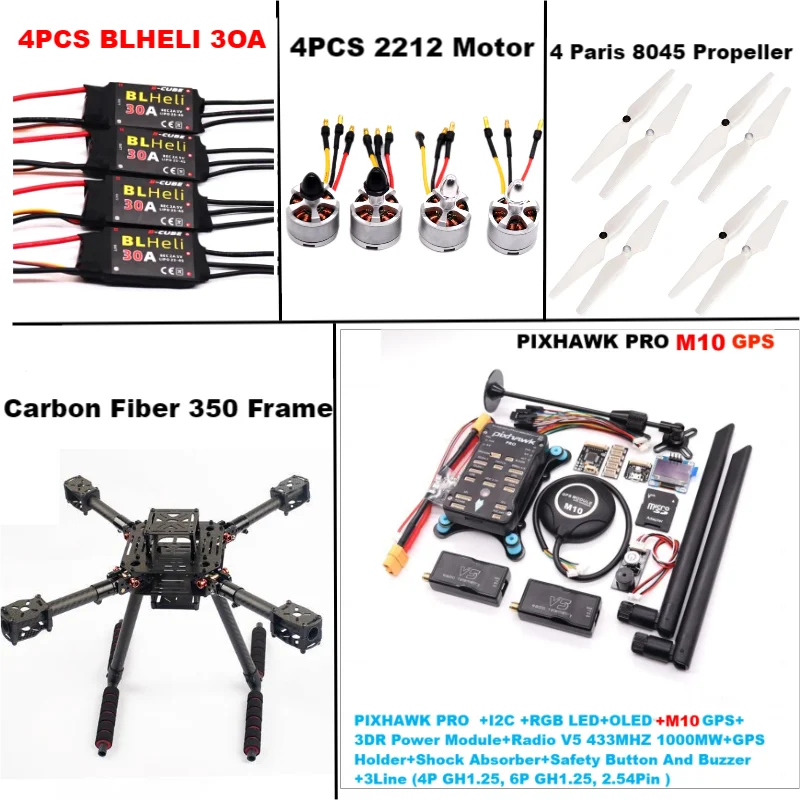 B-CUBE Carbon Fiber 350 PIXHAWK PRO M10 KitFlight Control Ardupilot Radio Telemetry Quadcopter BLHELI 30A 2212 Motor ESC