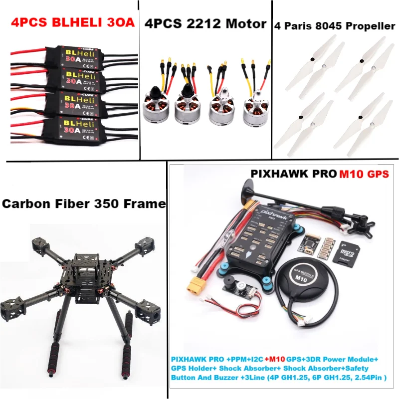 B-CUBE Carbon Fiber 350 PIXHAWK PRO M10 KitFlight Control Ardupilot Radio Telemetry Quadcopter BLHELI 30A 2212 Motor ESC