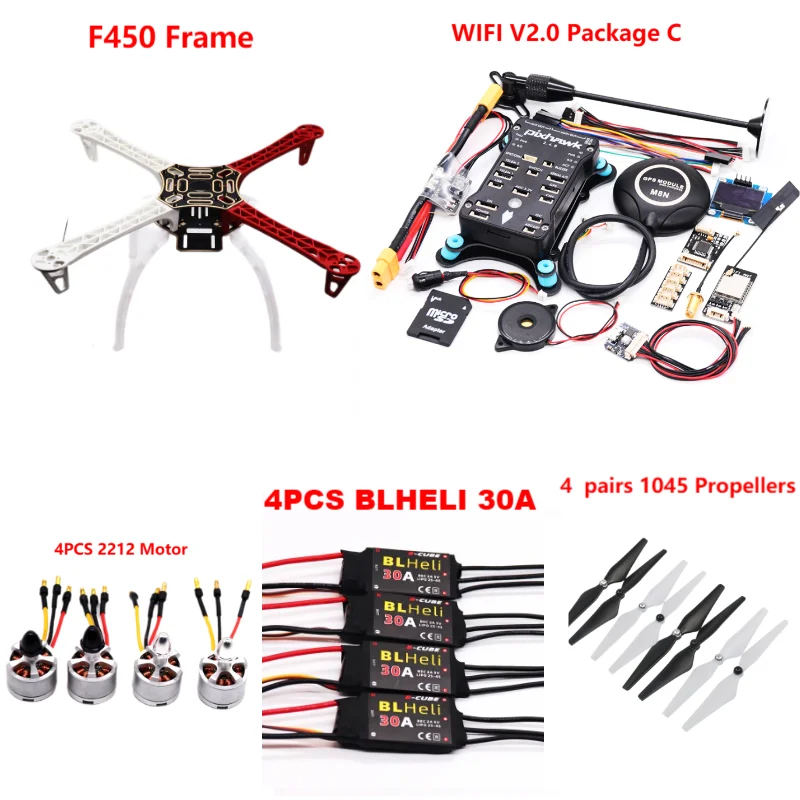 B-CUBE PIXHAWK2.4.8 Flight Control F450 Drone Kit Ardupilot 100MW Radio Telemetry Quadcopter BLHELI 30A 2212 Motor ESC Landing Gear