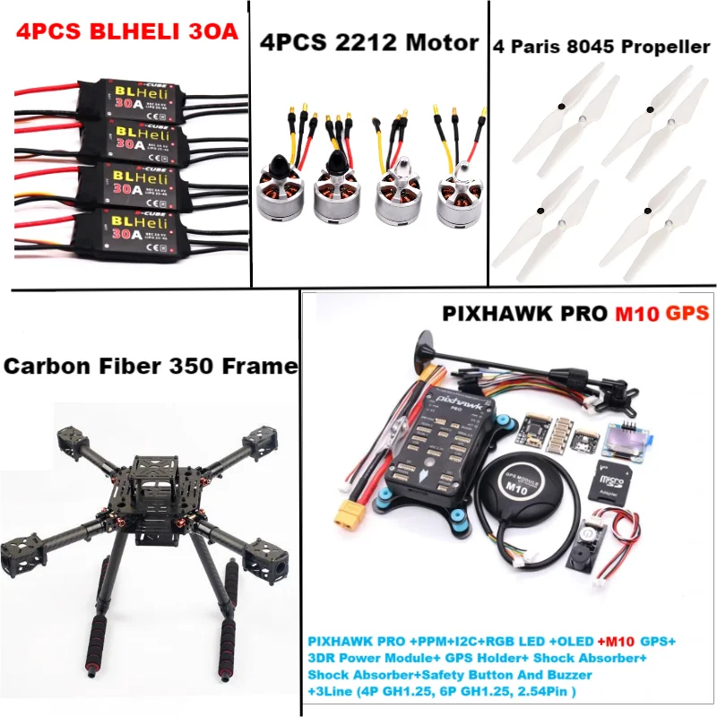B-CUBE Carbon Fiber 350 PIXHAWK PRO M10 KitFlight Control Ardupilot Radio Telemetry Quadcopter BLHELI 30A 2212 Motor ESC
