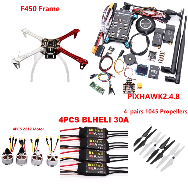 B-CUBE PIXHAWK2.4.8 Flight Control F450 Drone Kit Ardupilot 100MW Radio Telemetry Quadcopter BLHELI 30A 2212 Motor ESC Landing Gear