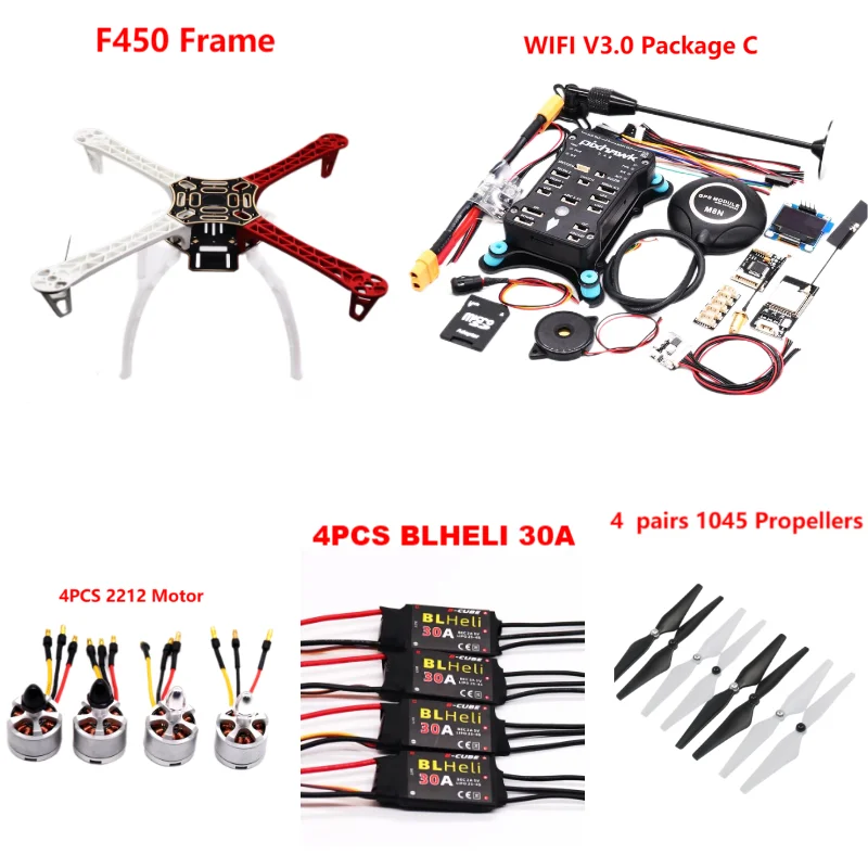 B-CUBE PIXHAWK2.4.8 Flight Control F450 Drone Kit Ardupilot 100MW Radio Telemetry Quadcopter BLHELI 30A 2212 Motor ESC Landing Gear