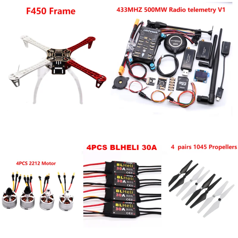 B-CUBE PIXHAWK2.4.8 Flight Control F450 Drone Kit Ardupilot 100MW Radio Telemetry Quadcopter BLHELI 30A 2212 Motor ESC Landing Gear