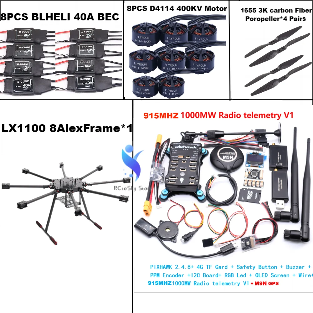 B-CUBE LX1100 Полностью карбоновая рама 1100 мм Octa-Rotor BLHELI 40A ESC PX4 Pixhawk 2.4.8 M9N Flight Control Set D4114 Motor
