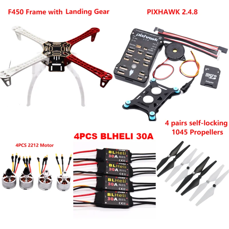 B-CUBE PIXHAWK2.4.8 Flight Control F450 Drone Kit Ardupilot 100MW Radio Telemetry Quadcopter BLHELI 30A 2212 Motor ESC Landing Gear