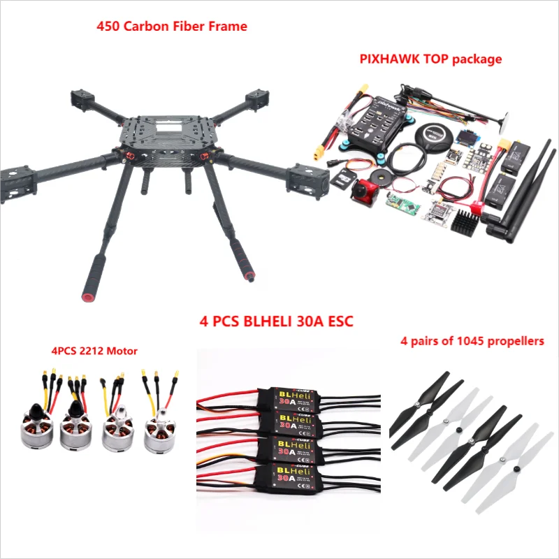 PIXHAWK2.4.8 Flight Control Carbon Fiber 450 Frame Kit Ardupilot 100MW Radio Telemetry Quadcopter BLHELI 30A 2212 Motor ESC