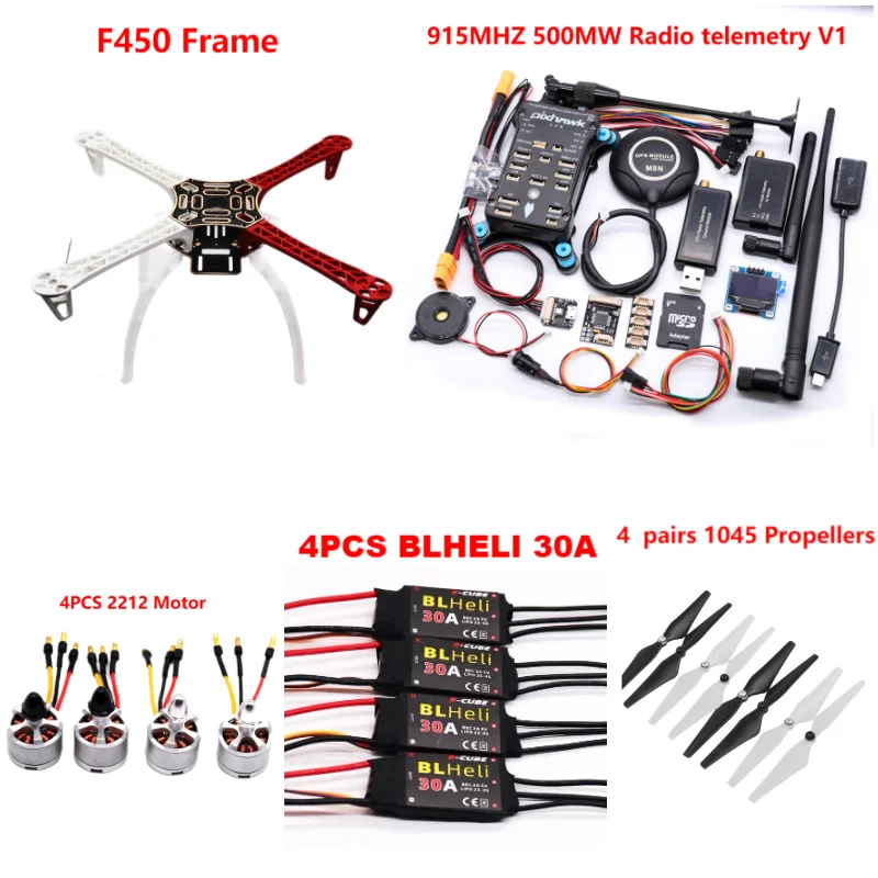 B-CUBE PIXHAWK2.4.8 Flight Control F450 Drone Kit Ardupilot 100MW Radio Telemetry Quadcopter BLHELI 30A 2212 Motor ESC Landing Gear