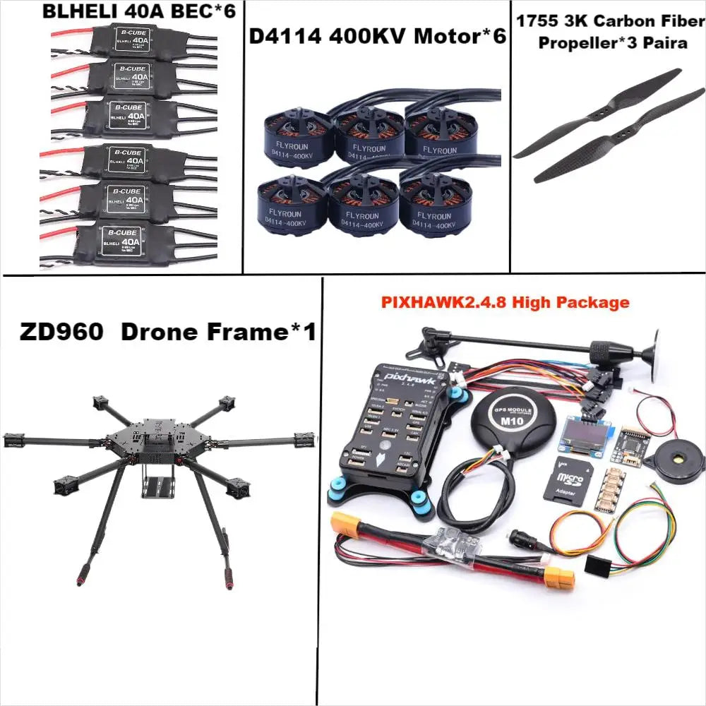 ZD960 PIXHAWK2.4.8 M10 Full Carbon Fiber Hexa-Rotor Frame BLHELI 40A ESC Flight Comtrol Rado Telemetry Set