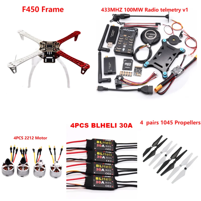 B-CUBE PIXHAWK2.4.8 Flight Control F450 Drone Kit Ardupilot 100MW Radio Telemetry Quadcopter BLHELI 30A 2212 Motor ESC Landing Gear