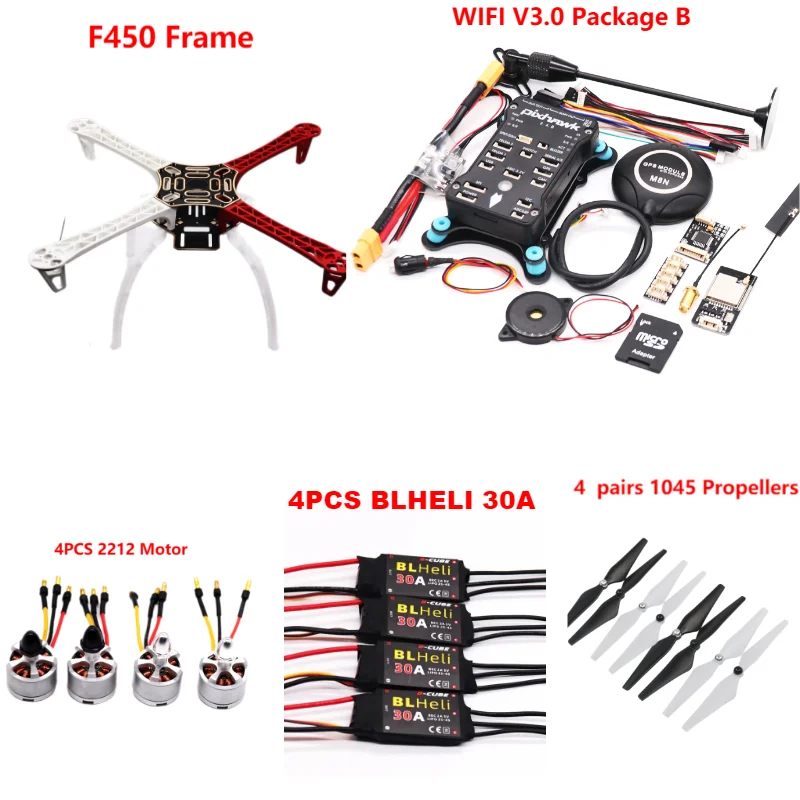 B-CUBE PIXHAWK2.4.8 Flight Control F450 Drone Kit Ardupilot 100MW Radio Telemetry Quadcopter BLHELI 30A 2212 Motor ESC Landing Gear