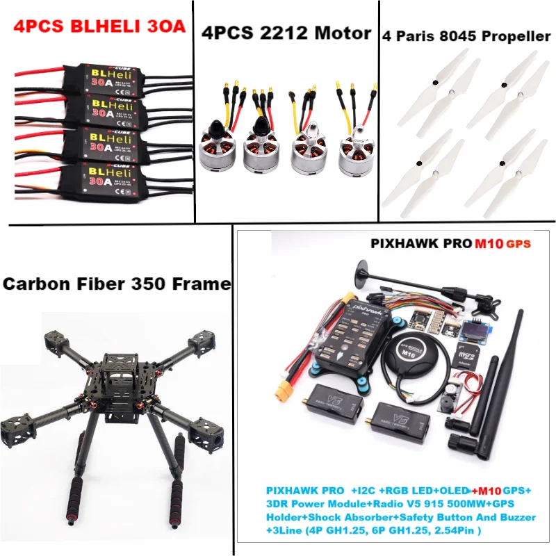 B-CUBE Carbon Fiber 350 PIXHAWK PRO M10 KitFlight Control Ardupilot Radio Telemetry Quadcopter BLHELI 30A 2212 Motor ESC