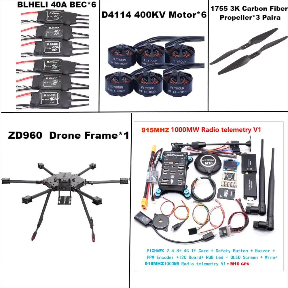 ZD960 PIXHAWK2.4.8 M10 Full Carbon Fiber Hexa-Rotor Frame BLHELI 40A ESC Flight Comtrol Rado Telemetry Set