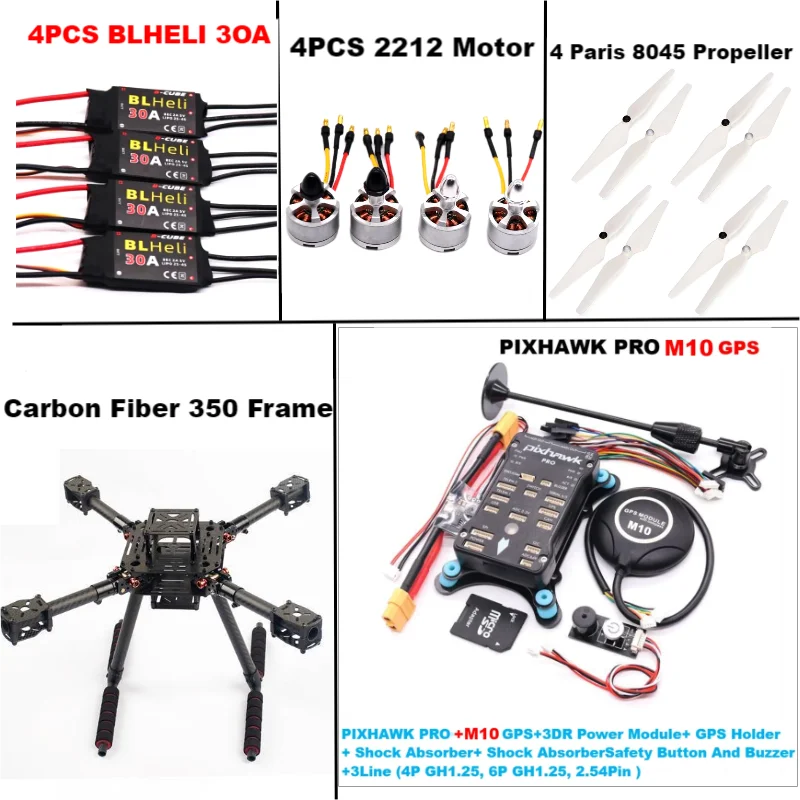 B-CUBE Carbon Fiber 350 PIXHAWK PRO M10 KitFlight Control Ardupilot Radio Telemetry Quadcopter BLHELI 30A 2212 Motor ESC