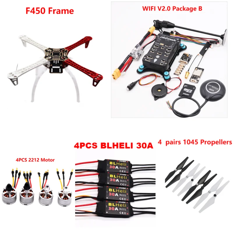 B-CUBE PIXHAWK2.4.8 Flight Control F450 Drone Kit Ardupilot 100MW Radio Telemetry Quadcopter BLHELI 30A 2212 Motor ESC Landing Gear