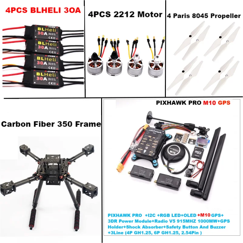 B-CUBE Carbon Fiber 350 PIXHAWK PRO M10 KitFlight Control Ardupilot Radio Telemetry Quadcopter BLHELI 30A 2212 Motor ESC