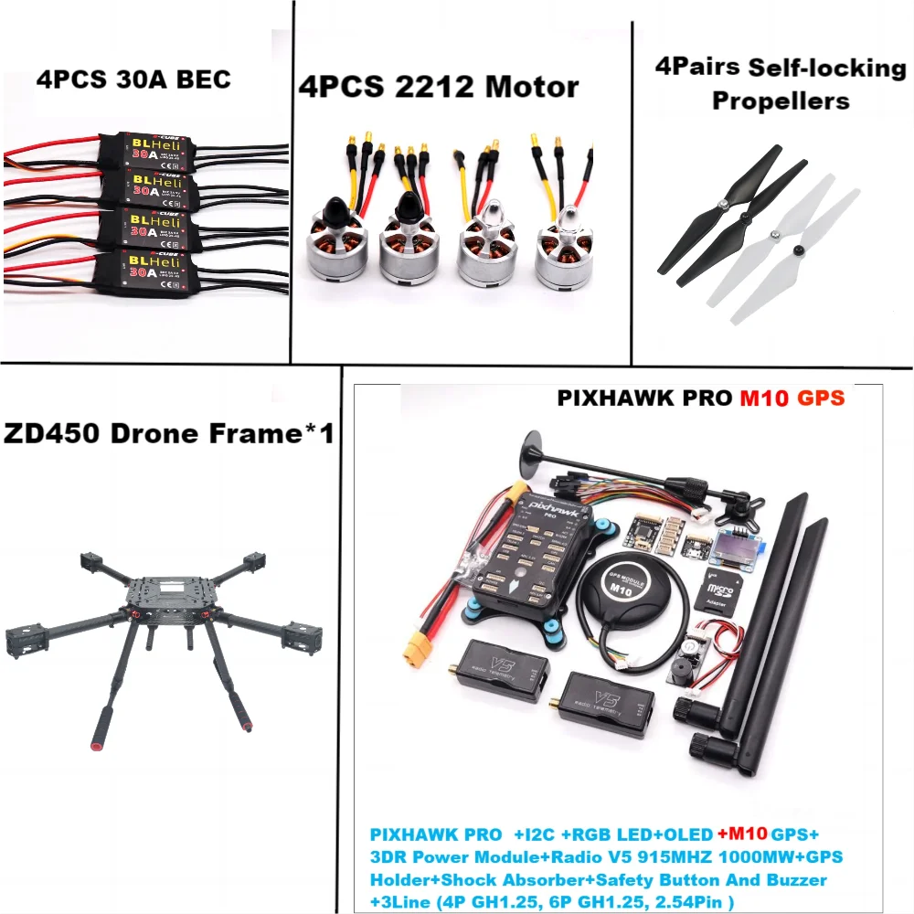 B-CUBE PIXHAWK PRO Flight Control M10 Carbon Fiber 450 Frame Kit Ardupilot 100MW Radio Telemetry Quadcopter BLHELI 30A2212 Motor ESC