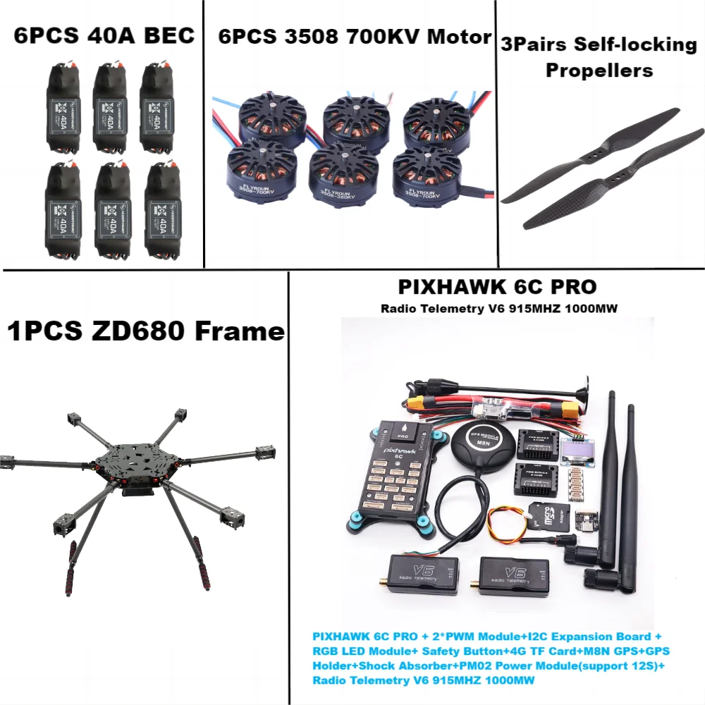 ZD680 6c PRO M8N Full Carbon Fiber Hexa-Rotor Foldable Arm Hexacopter Frame Kit PIXHAWK with Unflodable Landing Gear