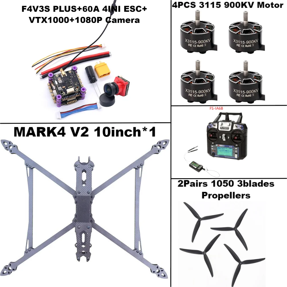 MARK4 V2 10inch F4V3S/F4V3S PLUS Flight Control 45/60A 4INI ESC rack drone FPV carbon fiber PV Racing Drone Quadcopter Freestyle