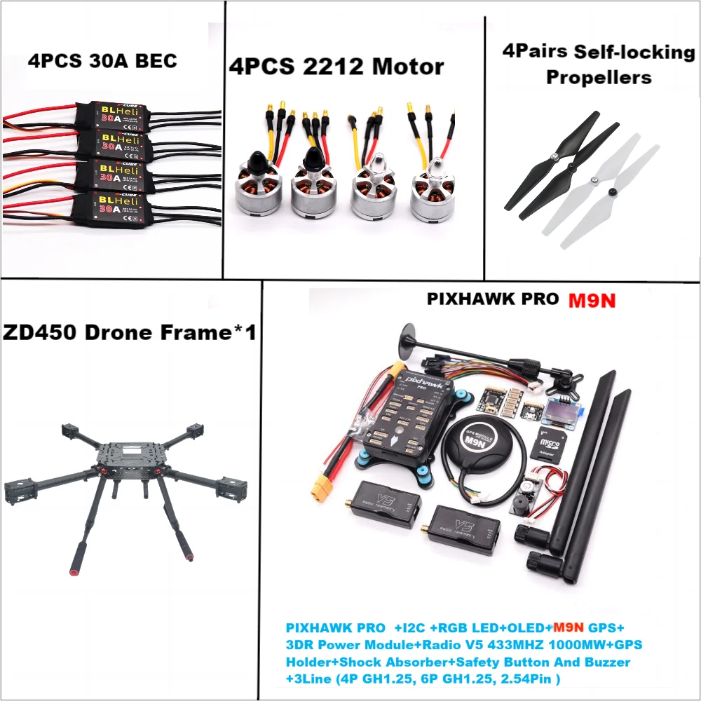 B-CUBE PIXHAWK PRO Flight Control M9N Carbon Fiber 450 Frame Kit Ardupilot 100MW Radio Telemetry Quadcopter BLHELI 30A2212 Motor ESC