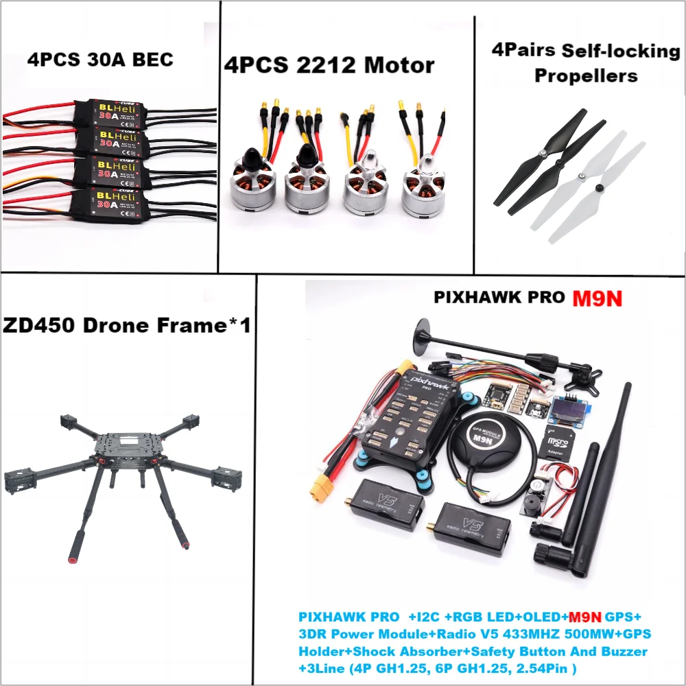 B-CUBE PIXHAWK PRO Flight Control M9N Carbon Fiber 450 Frame Kit Ardupilot 100MW Radio Telemetry Quadcopter BLHELI 30A2212 Motor ESC