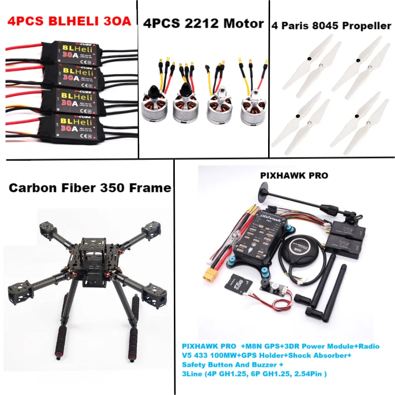 B-CUBE Carbon Fiber 350 PIXHAWK PRO M8N KitFlight Control Ardupilot Radio Telemetry Quadcopter BLHELI 30A 2212 Motor ESC