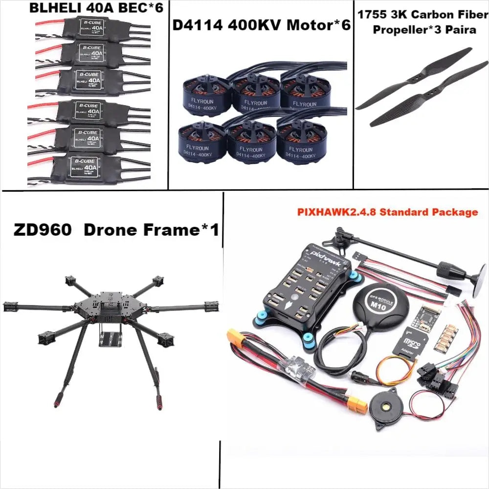 ZD960 PIXHAWK2.4.8 M10 Full Carbon Fiber Hexa-Rotor Frame BLHELI 40A ESC Flight Comtrol Rado Telemetry Set