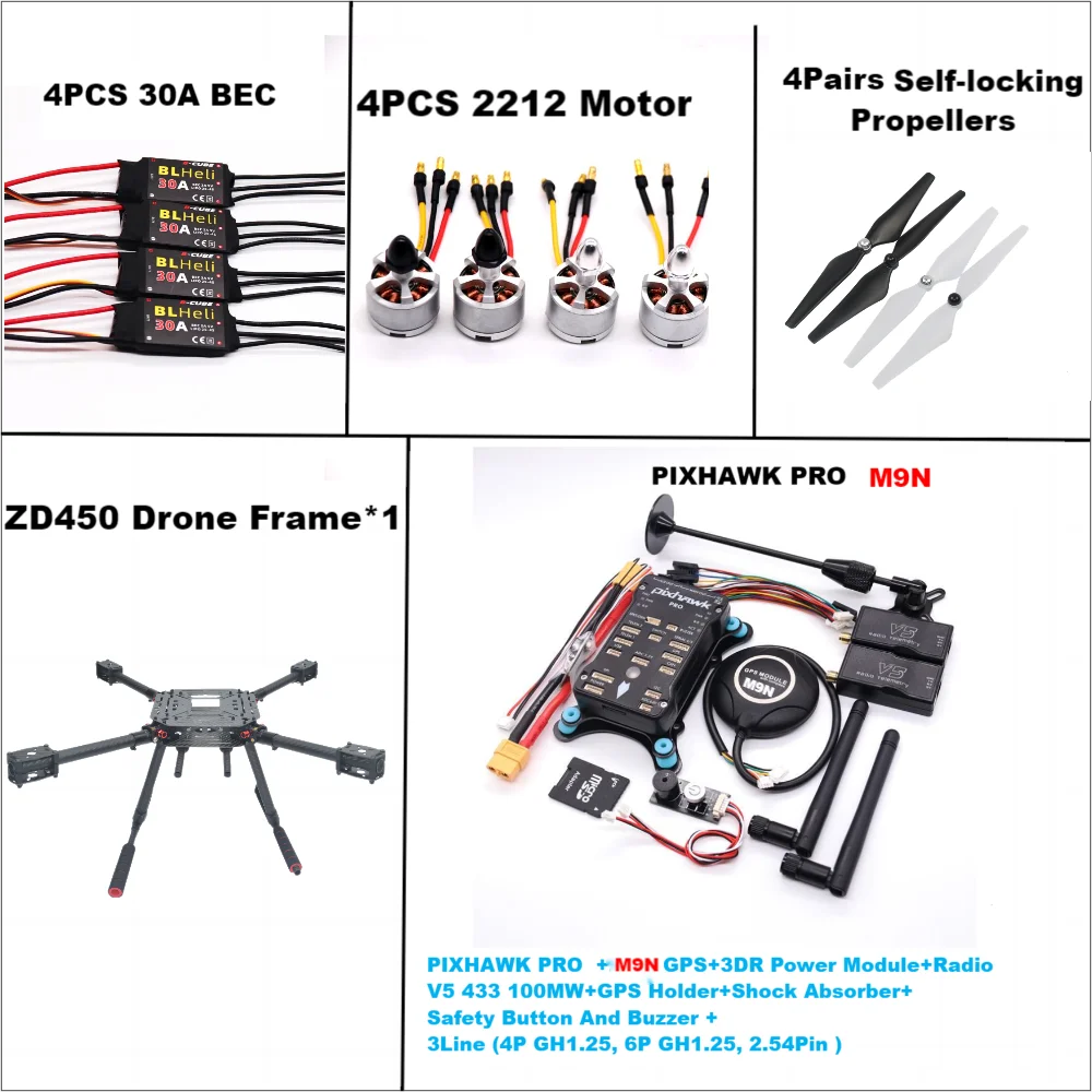 B-CUBE PIXHAWK PRO Flight Control M9N Carbon Fiber 450 Frame Kit Ardupilot 100MW Radio Telemetry Quadcopter BLHELI 30A2212 Motor ESC