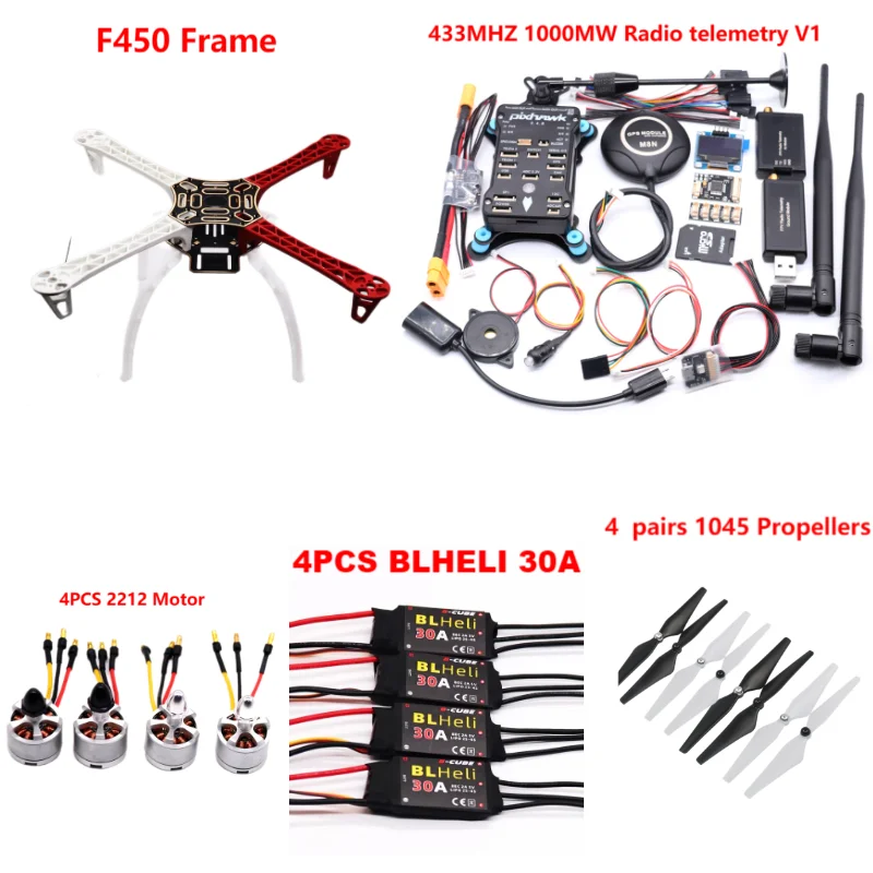 B-CUBE PIXHAWK2.4.8 Flight Control F450 Drone Kit Ardupilot 100MW Radio Telemetry Quadcopter BLHELI 30A 2212 Motor ESC Landing Gear