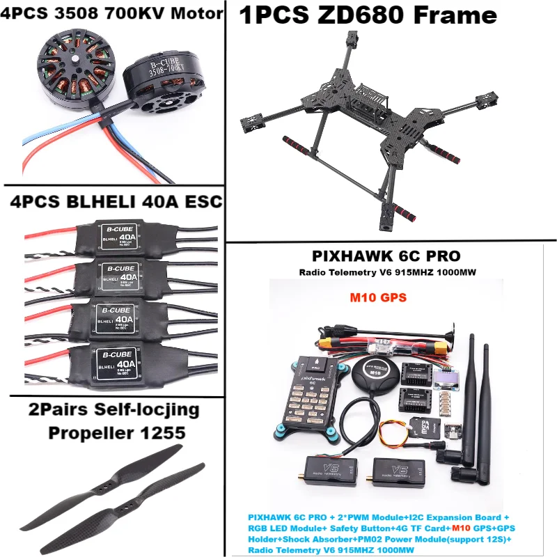 NEW ZD680 6C PRO M8N/M9N/M10 Full Carbon Fiber Hexa-Rotor Foldable Arm Hexacopter Frame Kit PIXHAWK with Unflodable Landing Gear