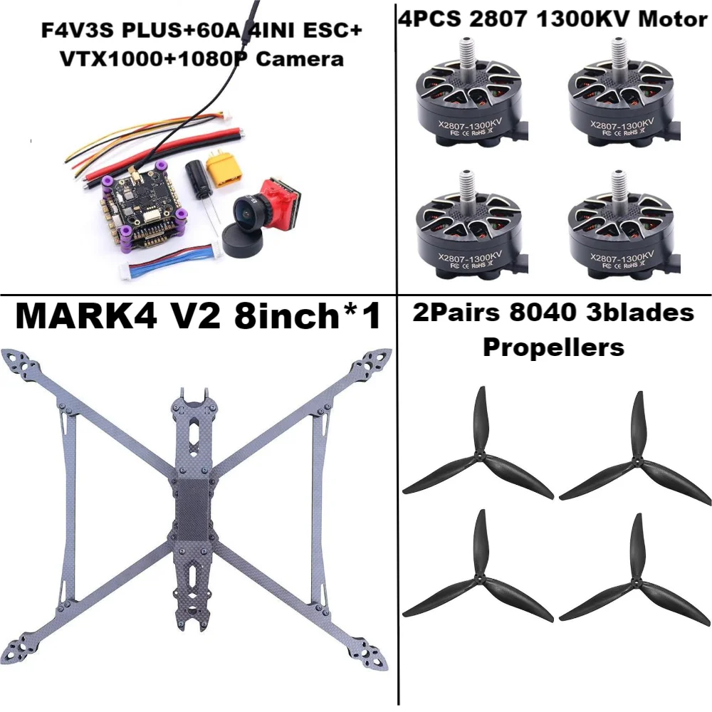 MARK4 V2 8inch F4V3S/F4V3S PLUS Flight Control 45/60A 4INI ESC rack drone FPV carbon fiber PV Racing Drone Quadcopter Freestyle