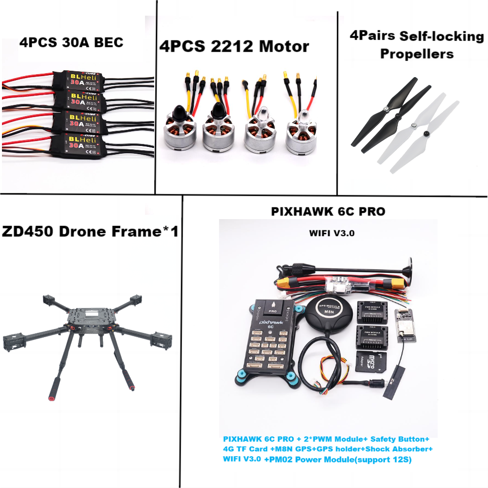 B-CUBE PIXHAWK 6C PRO Flight Control M8N Carbon Fiber 450 Frame Kit Ardupilot 100MW Radio Telemetry Quadcopter BLHELI 30A 2212 Motor ESC