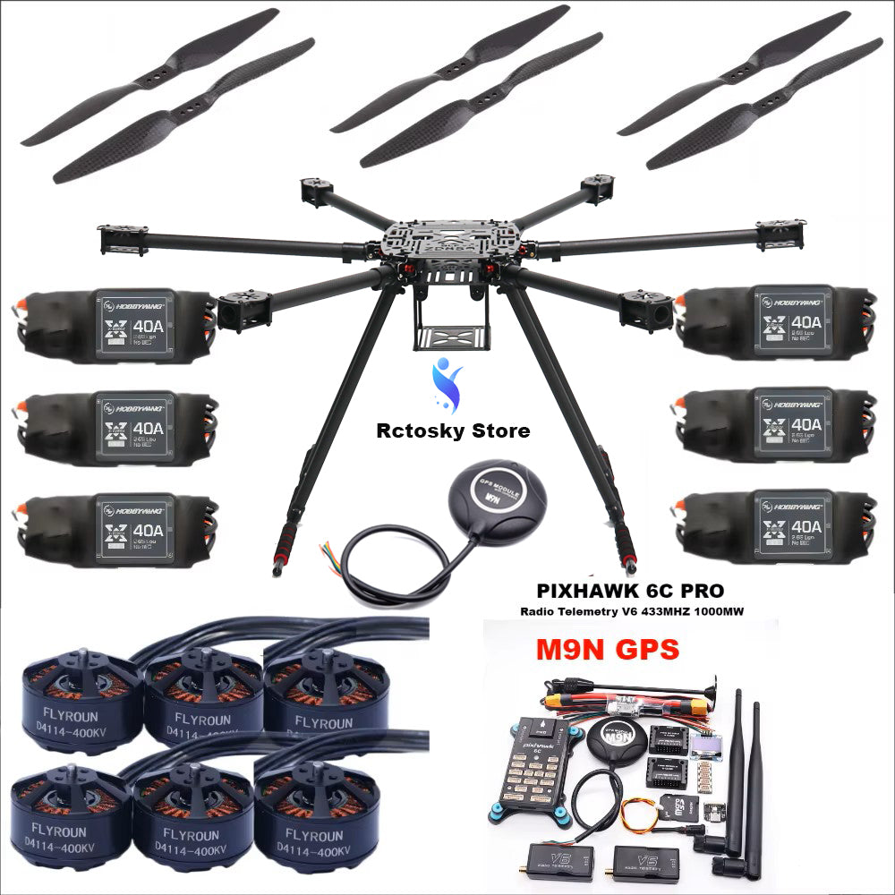 ZD850 Full Carbon Fiber 850mm Hexa-Rotor Frame BLHELI 40A ESC Pixhawk 6C PRO 2.4.8 Flight Comtrol Rado Telemetry V5 Set