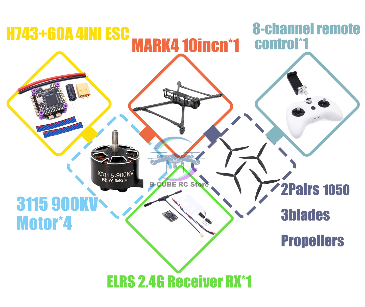 B-CUBE MARK4 V2 8inch 9inch 10inch H743 Flight Control 60A 4INI ESC rack drone FPV carbon fiber PV Racing Drone Quadcopter Freestyle