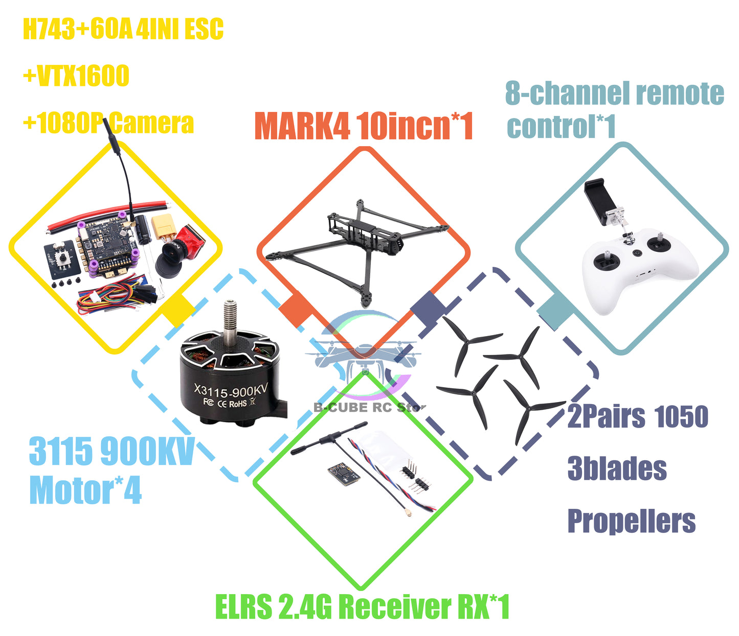 B-CUBE MARK4 V2 8inch 9inch 10inch H743 Flight Control 60A 4INI ESC rack drone FPV carbon fiber PV Racing Drone Quadcopter Freestyle